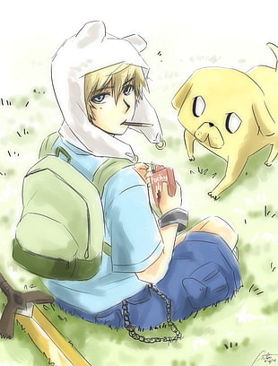 yellow-haired male animated character, Adventure Time, Finn the Human, Jake the Dog