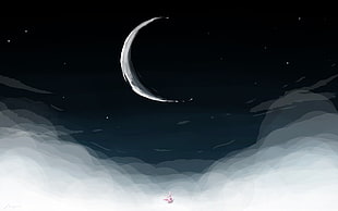 crescent moon illustration, 07-ghost, Moon