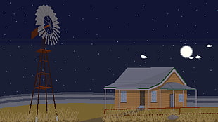 brown house illustration, pixelated, pixel art, pixels, 8-bit