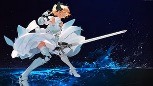 female character with sword illustration HD wallpaper