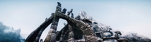 gray concrete house, The Elder Scrolls V: Skyrim, multiple display, landscape