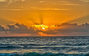 sunset, beach, sunset, sea, water HD wallpaper