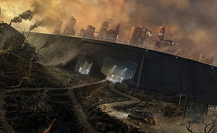 rectangular black wooden table with chairs, futuristic, science fiction, artwork HD wallpaper