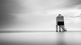 grayscale photography of lifeguard tower, burnham