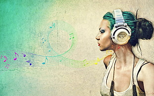 female wearing headphones digital wallpaper, music, headphones