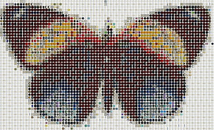 black, yellow, and blue butterfly hama beads, artwork, mosaic, butterfly, buttons HD wallpaper