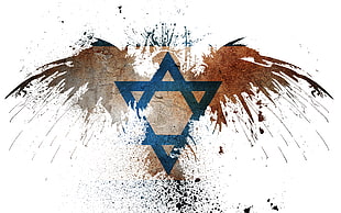 brown, blue, and black eagle logo, Israel, eagle, Star of David, grunge