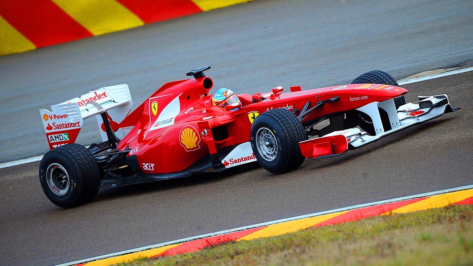 red Formula 1 racing car, Fernando Alonso, Ferrari HD wallpaper