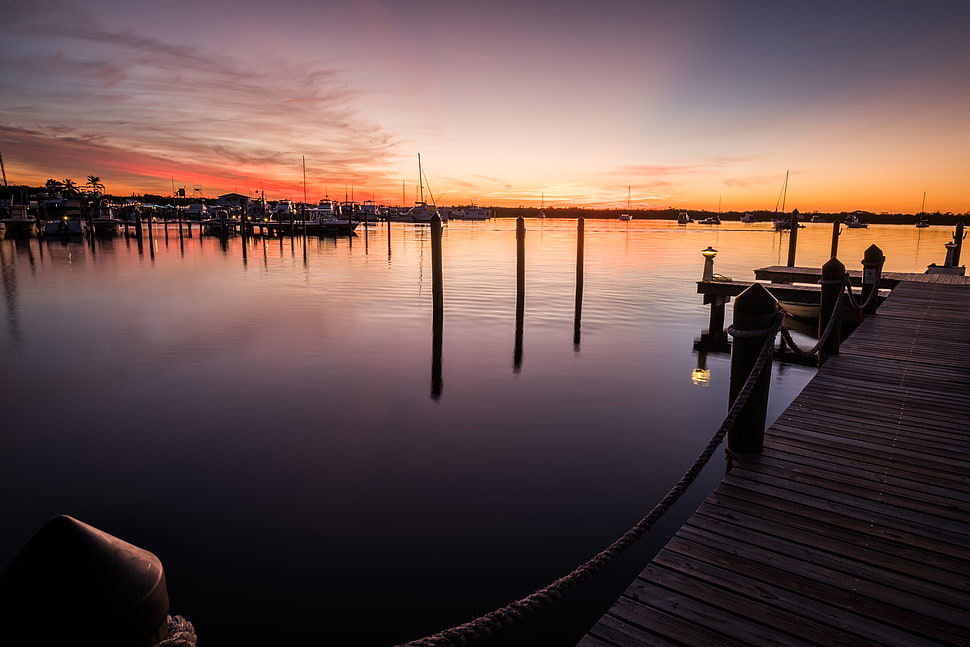 landscape photography of river dock during golden hour, florida HD wallpaper