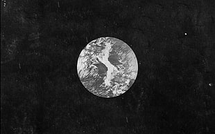 round silver-colored coin, artwork, monochrome, simple background, planet