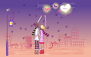 girl and boy illustration HD wallpaper