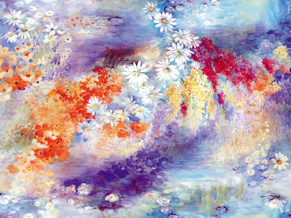 painting of assorted flowers HD wallpaper
