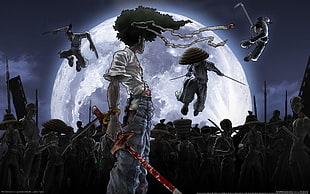 male holding sword anime character digital wallpaper, anime, Afro Samurai