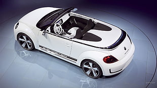 white Volkswagen New Beetle Cabriolet, VW E-Bugster, Volkswagen, car