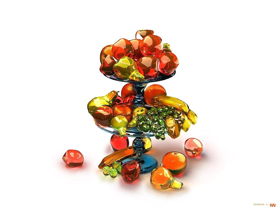 red and yellow glass fruit ornaments HD wallpaper