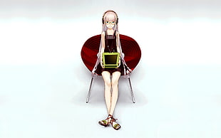 girl sitting on chair anime illustration HD wallpaper