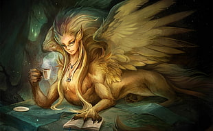 brown feather dragon Illustration HD wallpaper
