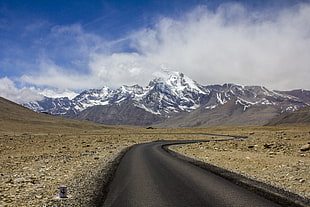 snow, road, landscape, mountains HD wallpaper