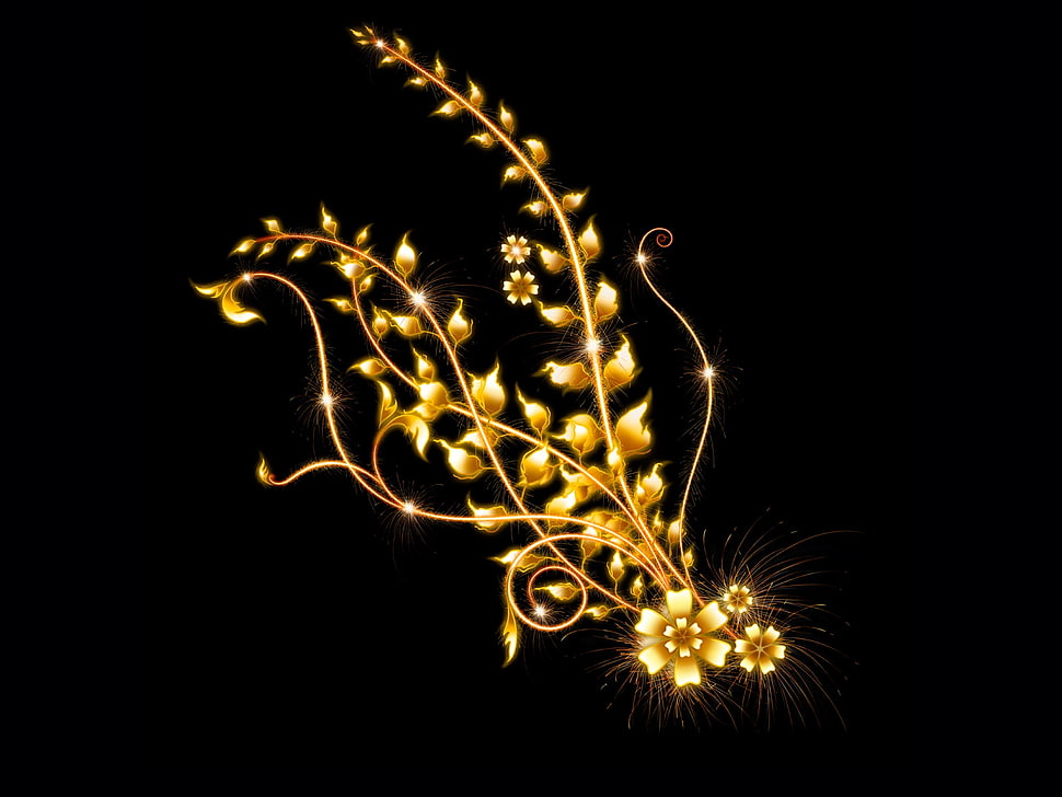 brass flower decor in black background HD wallpaper