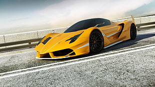 yellow concept car, Ferrari LaFerrari, supercars, yellow cars, Ferrari