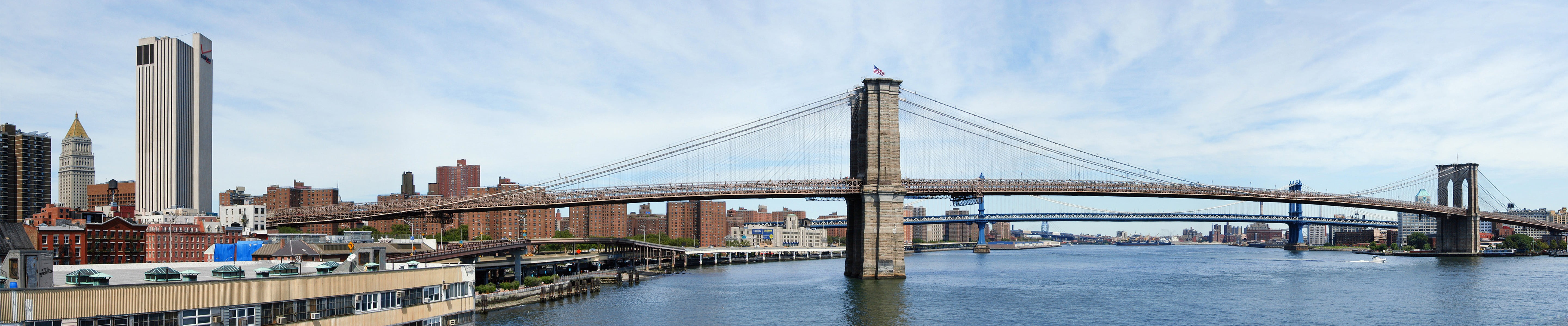 Brooklyn Bridge, New York, New York City, triple screen, Brooklyn ...