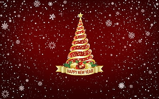 Happy New Year christmas tree greetings HD wallpaper
