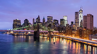 Brooklyn Bridge and skyline, cityscape, New York City, USA, Brooklyn Bridge HD wallpaper
