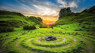 green grassfield, Fairy Glen, Isle of Skye, Scotland