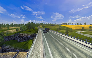 white vehicle illustration, video games, Euro Truck Simulator 2, trucks, highway