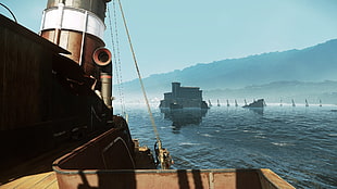 brown galleon ship, Dishonored, dishonored 2, landscape HD wallpaper