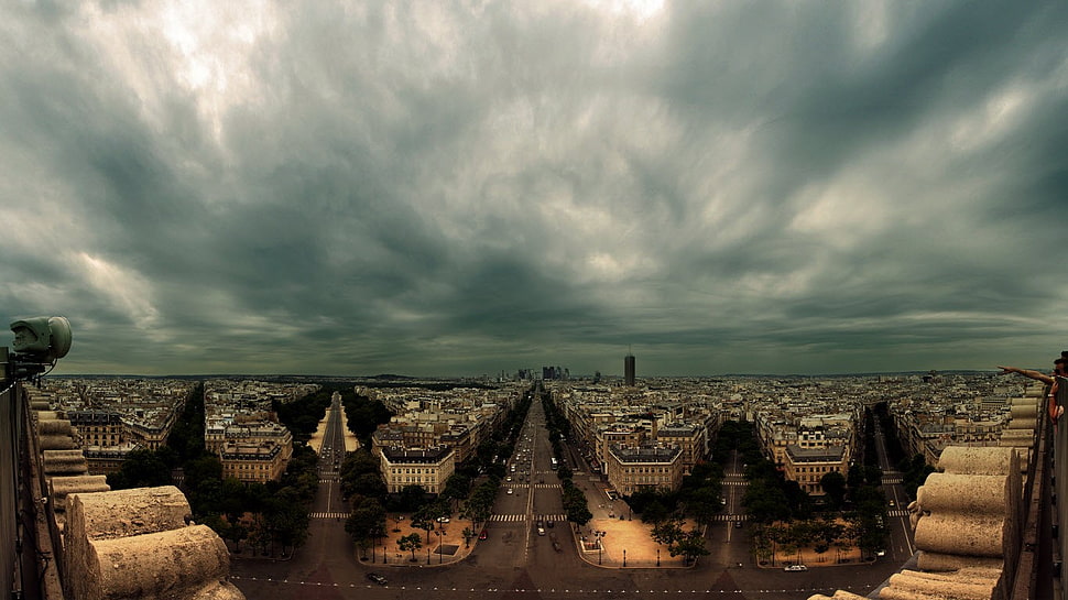 gray clouds, landscape, Paris HD wallpaper