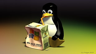 white and black Microsoft box and penguin, Linux, Microsoft Windows