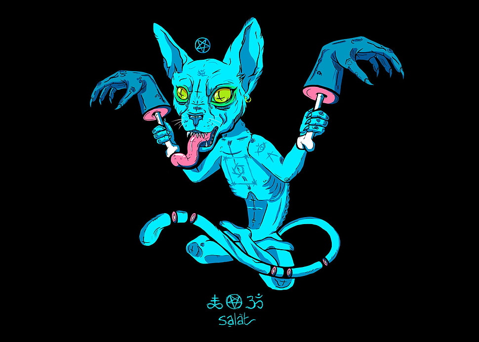 blue cat monster illustration, cat HD wallpaper
