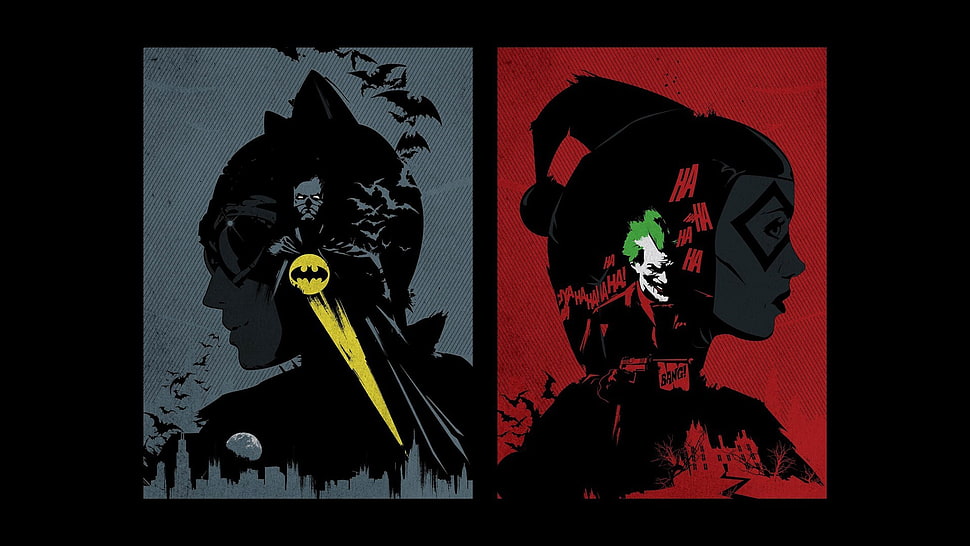 Batman and Joker collage illustration HD wallpaper