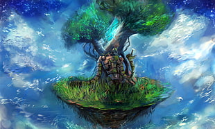 painting of green tree leaf, Studio Ghibli, Castle in the Sky, anime, fantasy art