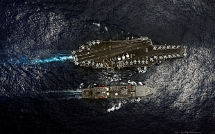 gray aircraft carrier, aircraft carrier, warship, ship, aerial view HD wallpaper