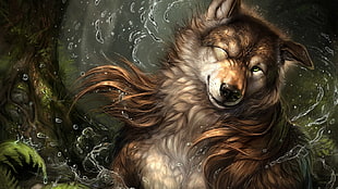 brown wolf digital wallpaper, furry, Anthro, wolf