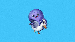 white bird and purple octopus illustration, animals, minimalism