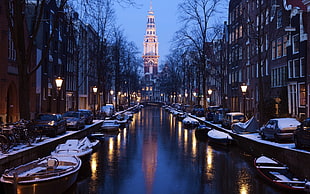 white powerboat, Amsterdam, Netherlands, city, river HD wallpaper