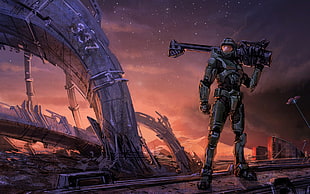 person wearing battle suit digital wallpaper, Halo, Master Chief, Xbox, artwork
