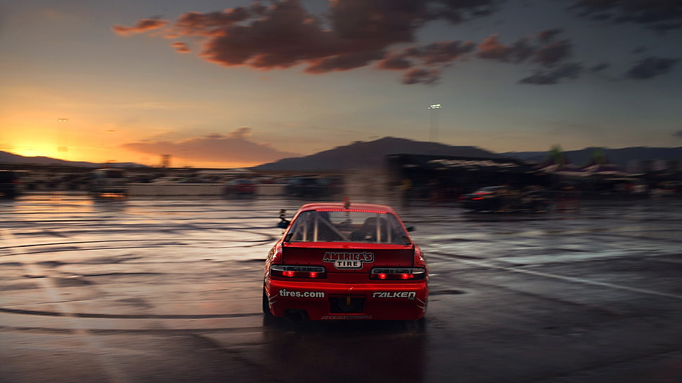 red car, drift, car HD wallpaper