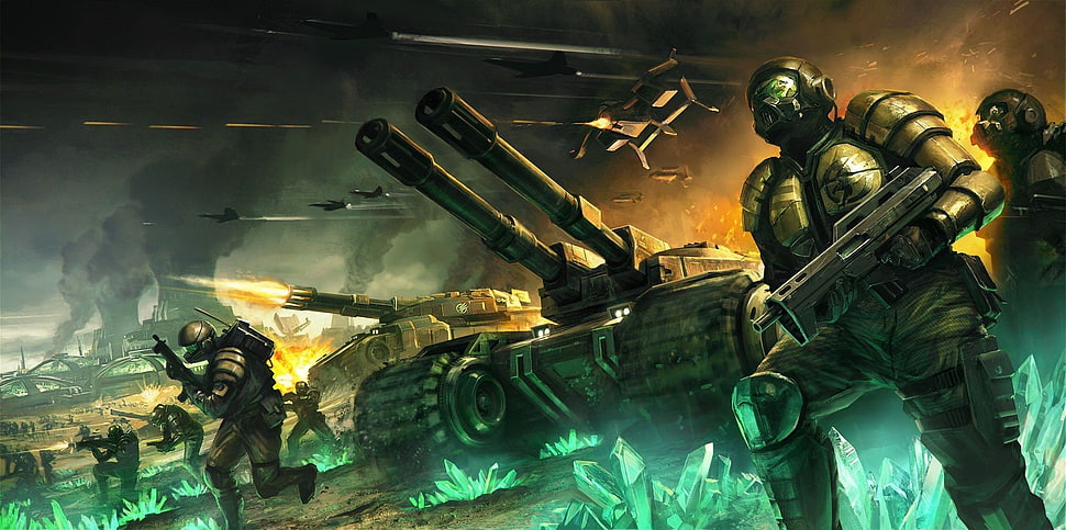 soldiers and battle tanks illustration, Command & Conquer, Kane, tank, war HD wallpaper