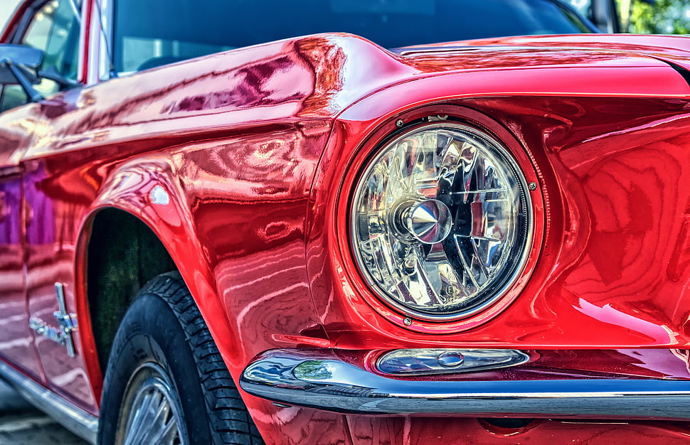 red car, Headlight, Auto, Red HD wallpaper