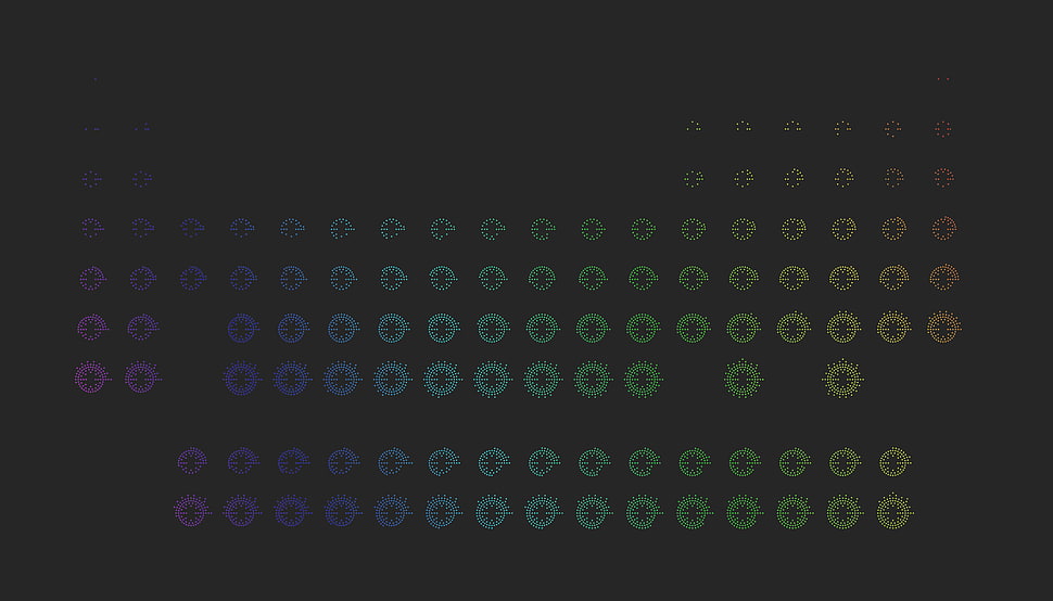 multicolored floral stickers, periodic table, atoms, electrons, minimalism HD wallpaper