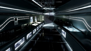 black and gray cabinet, futuristic, interior, space station, render