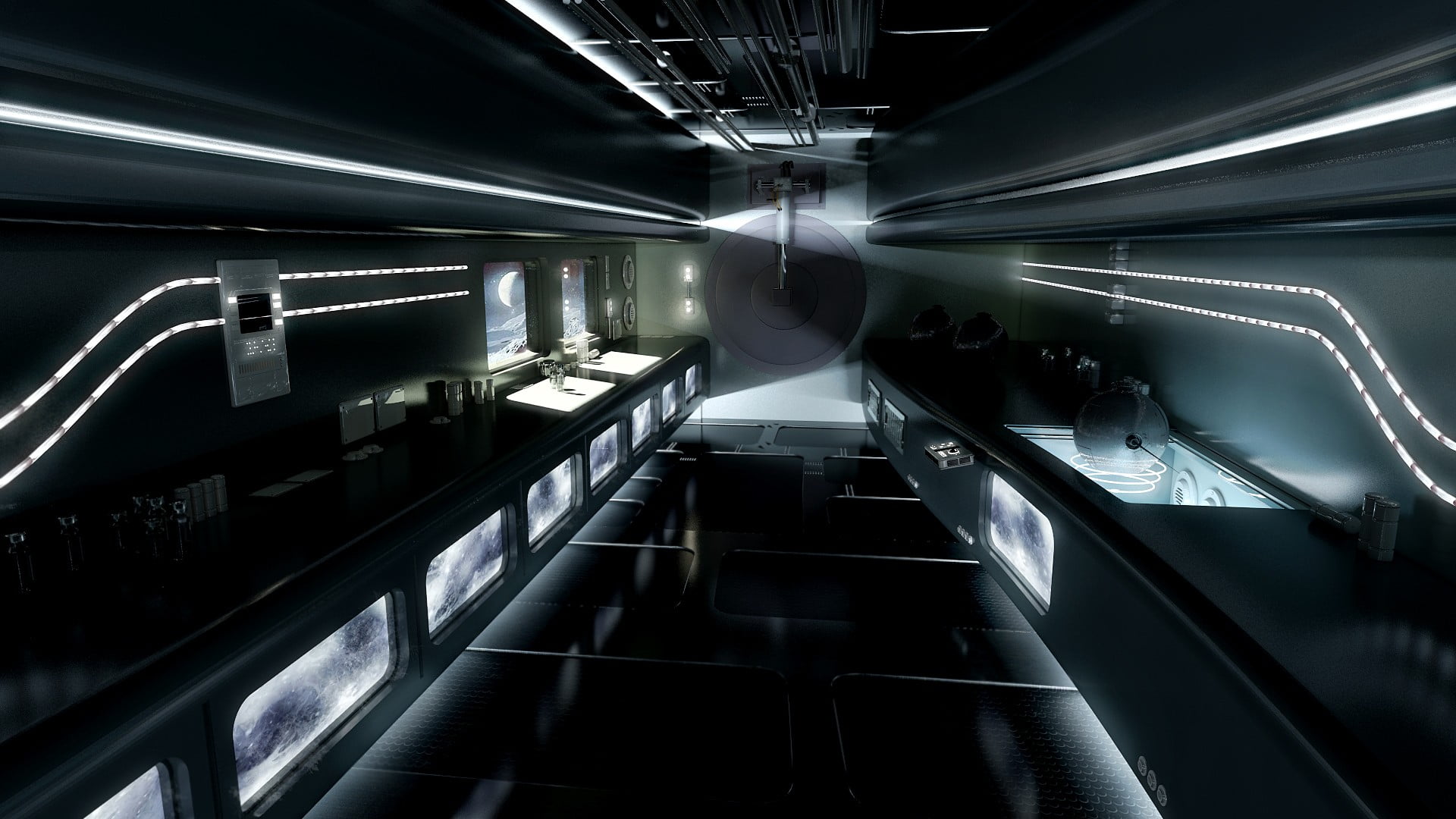 Black And Gray Cabinet Futuristic Interior Space Station
