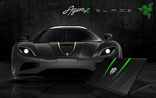 black vehicle digital wallpaper, Razer, Koenigsegg Agera, Koenigsegg, laptop