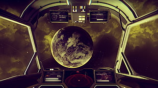 digital painting of space ship cockpit interior, No Man's Sky