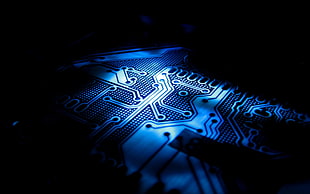 photo of blue circuit board