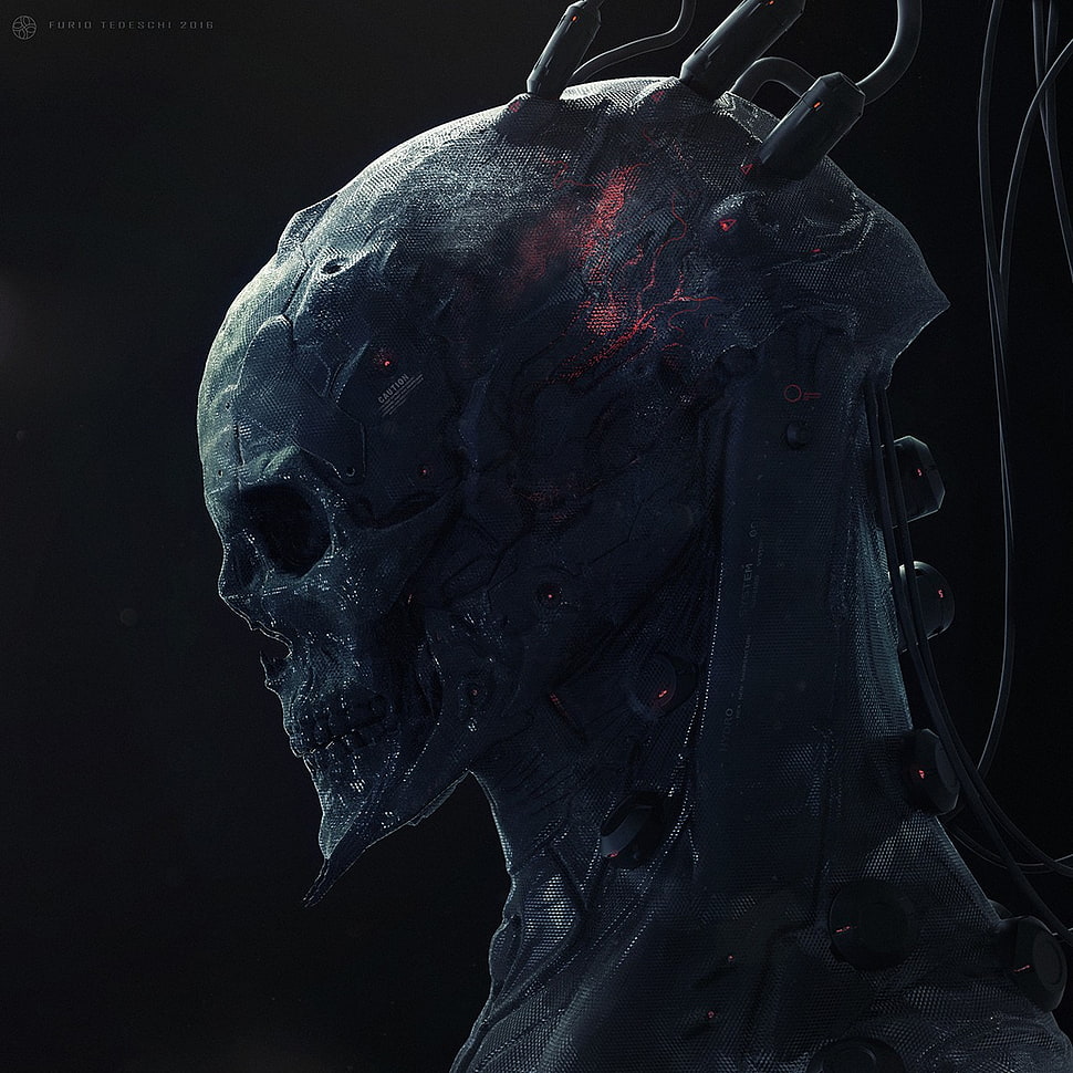 black alien decor, CGI, skull HD wallpaper